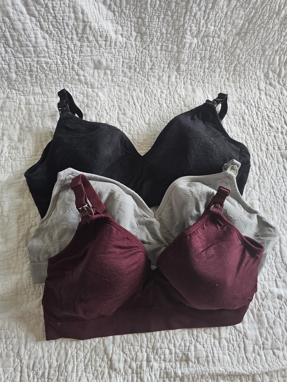 Nursing & Comfort Wireless Bra - Black, Gray, Burgundy XXL